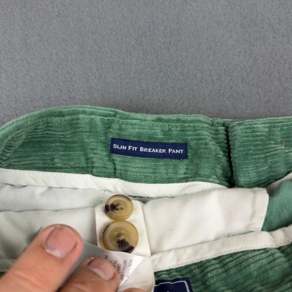 Vineyard Vines Mens Slim Fit Breaker Corduroy Pants Green 32x34 Cotton Stretch